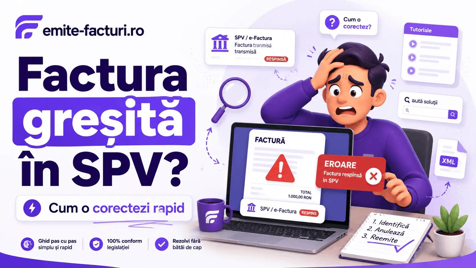 Cum corectezi sau stornezi o factura trimisa in SPV (RO e-Factura): ce faci daca ai gresit datele, suma sau clientul