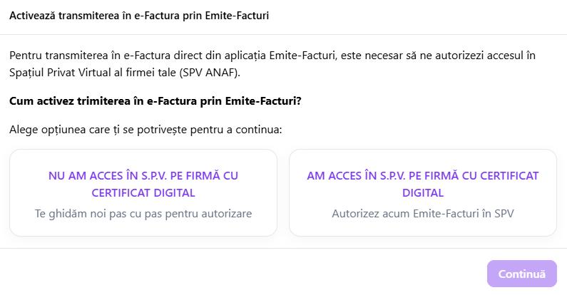 Activare transmitere in e-Factura: NU am acces in SPV cu certificat / AM acces in SPV cu certificat